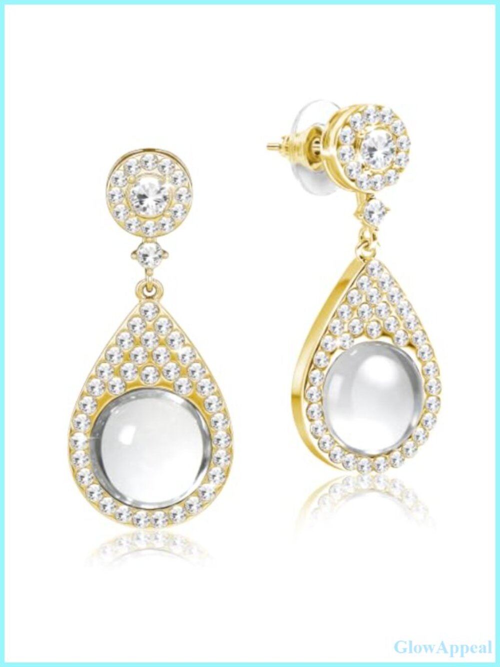 Faux Crystal Teardrop Dangle Earrings 14K Gold Plated CZ Drop